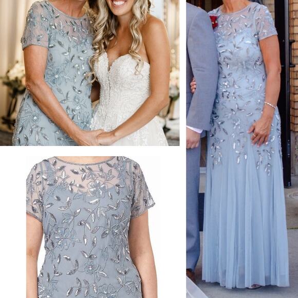 NWT ADRIANNA PAPELL DRESS GOWN 16W BLUE MOTHER OF THE BRIDE FORMAL EVENING - Picture 2 of 15